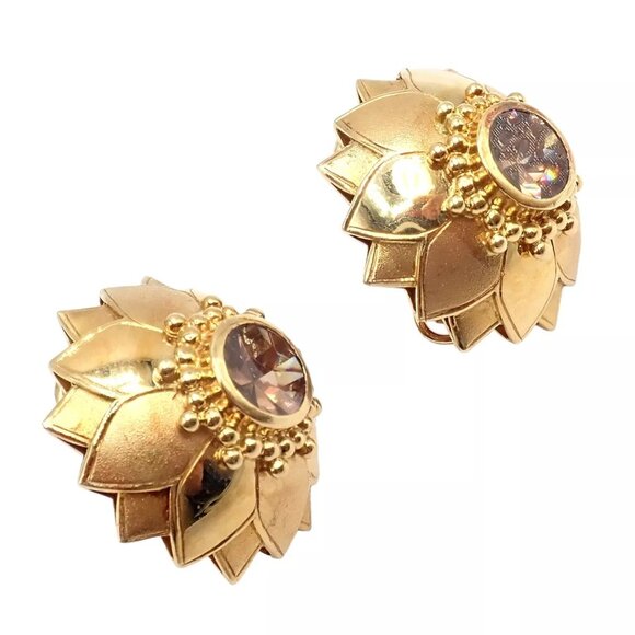 Rare! Vintage Paula Crevoshay 18k Gold Brown Zircon Round Flower Earrings OOAK - Picture 3 of 11